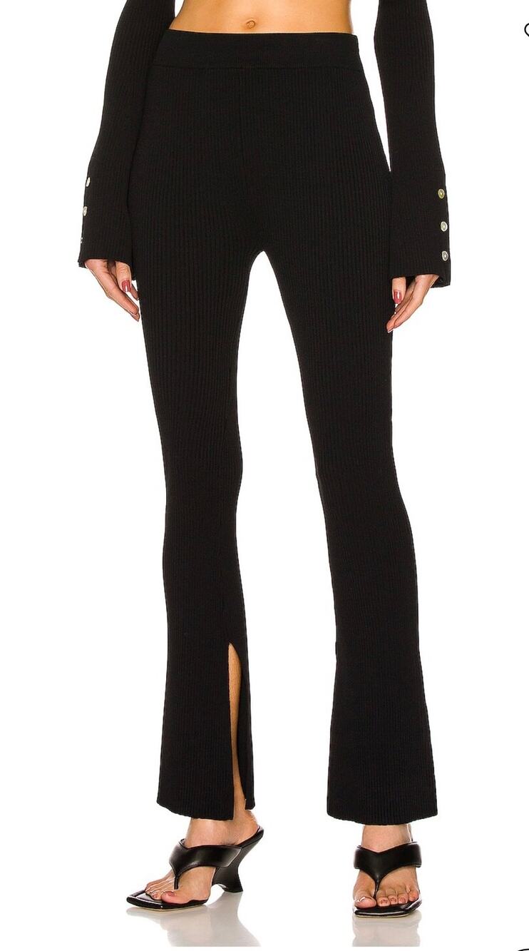 Le Ore Ribbed Knit Flare Pants Black Elastic Waist Split Bell Bottom Flares XL